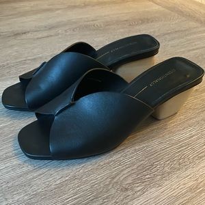 Black Leather Intentionally Blank German Sole Chunky Heels